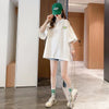 おすすめ POLOネック シンプル フリル ロング Tシャツ 三色 ゆったり半袖 ＜U-3055＞