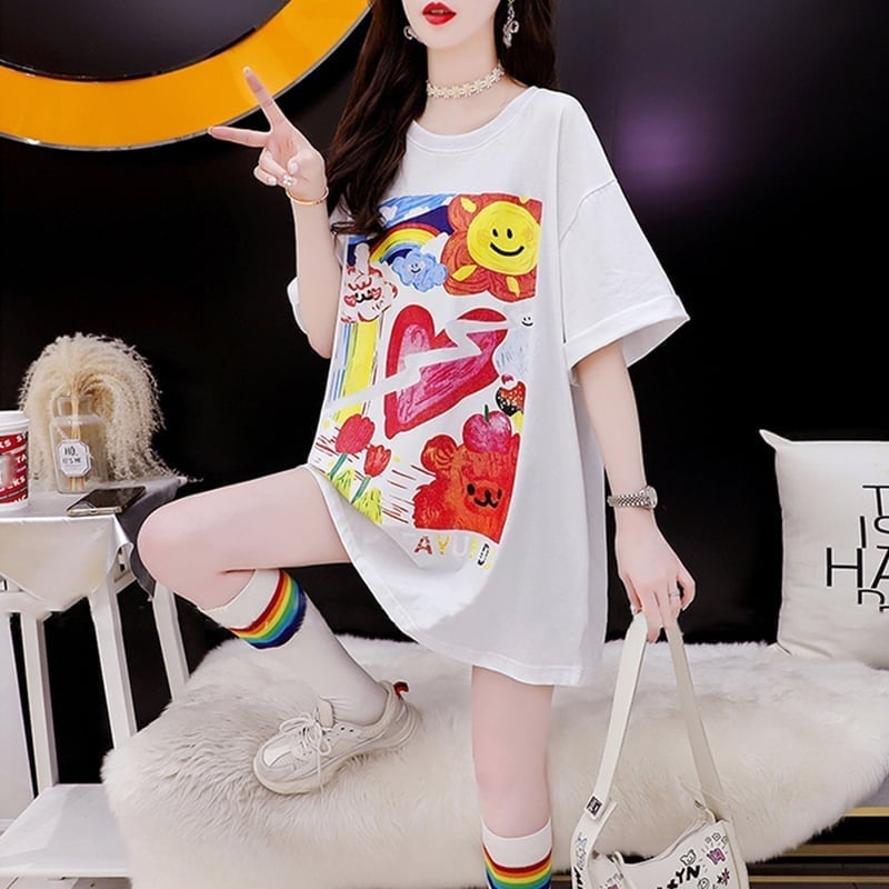 スタイリッシュ 切り替え 一目惚れ プリント Tシャツ カットソー＜U-3531＞