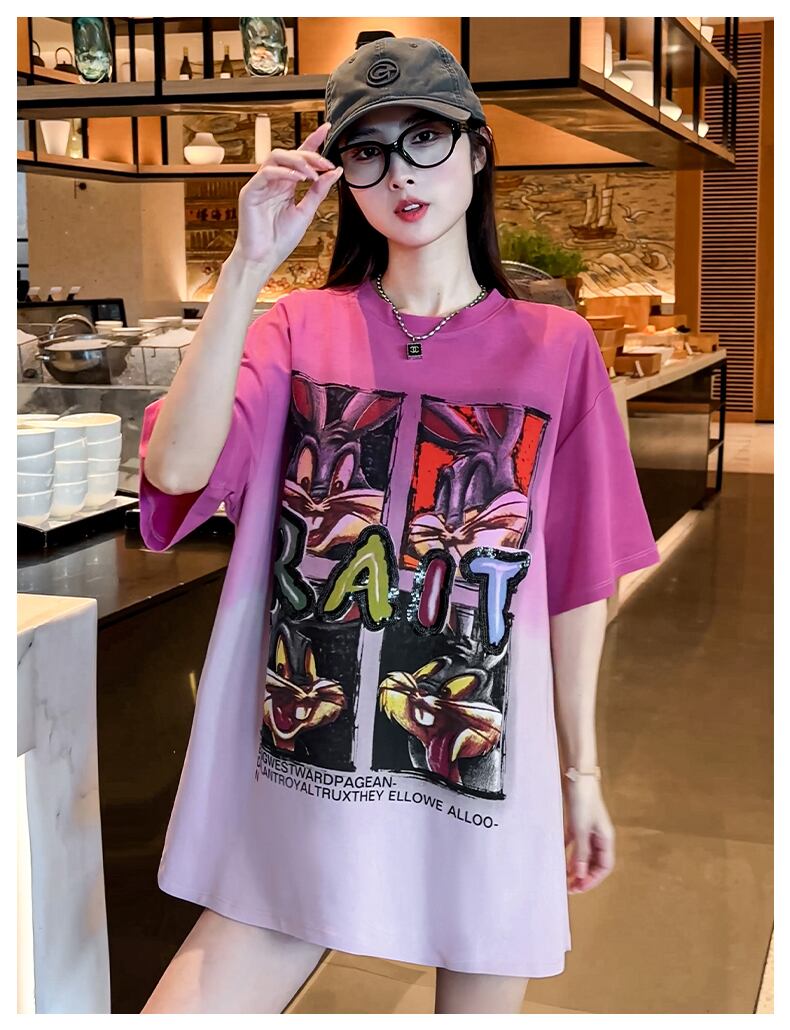 絶対欲しい グラデーション 特別デザイン プリント 半袖 Tシャツ <U-9053>