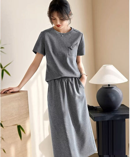 主役級の存在感！ カジュアル 超人気 定番シンプル 半袖Ｔシャツ＋スカート<U-8969>