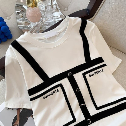 個性的なデザイン 切り替え 着心地抜群 プリント Tシャツ カットソー＜U-3528＞