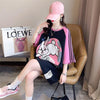 好感度UP グラフィック ストライプ柄 ラグランTシャツ ゆったり ワンピース＜U-3994＞