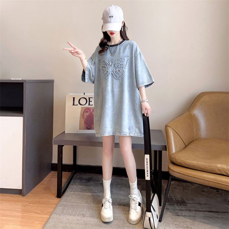 【半額！期間限定！！】数量限定 アバンギャルド 上品 ルーズ デニム 半袖Tシャツ<U-8801>