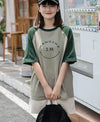 カラーマッチング スマイル ラグランTシャツ アルファベットプリント半袖 ＜U-2972＞