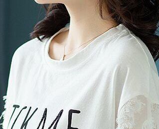 絶対欲しい レース エレガント 切り替え プリント 半袖Tシャツ＜U-8587＞