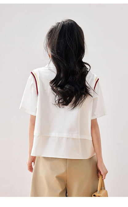 話題沸騰中 一目惚れ 個性的なデザイン レイヤード風 Tシャツ カットソー＜U-8331＞