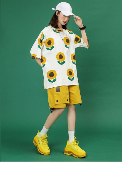 新商品 カジュアル 簡潔 花柄 半袖Ｔシャツⅹパンツセット<U-8071>