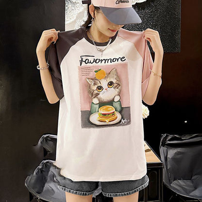話題沸騰中 プリント切り替え 新作 全2色 半袖Tシャツ カットソー ＜U-8682＞