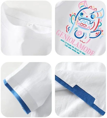 ユニセックスピュアコットン漫画プリント半袖Tシャツ<U-5115>