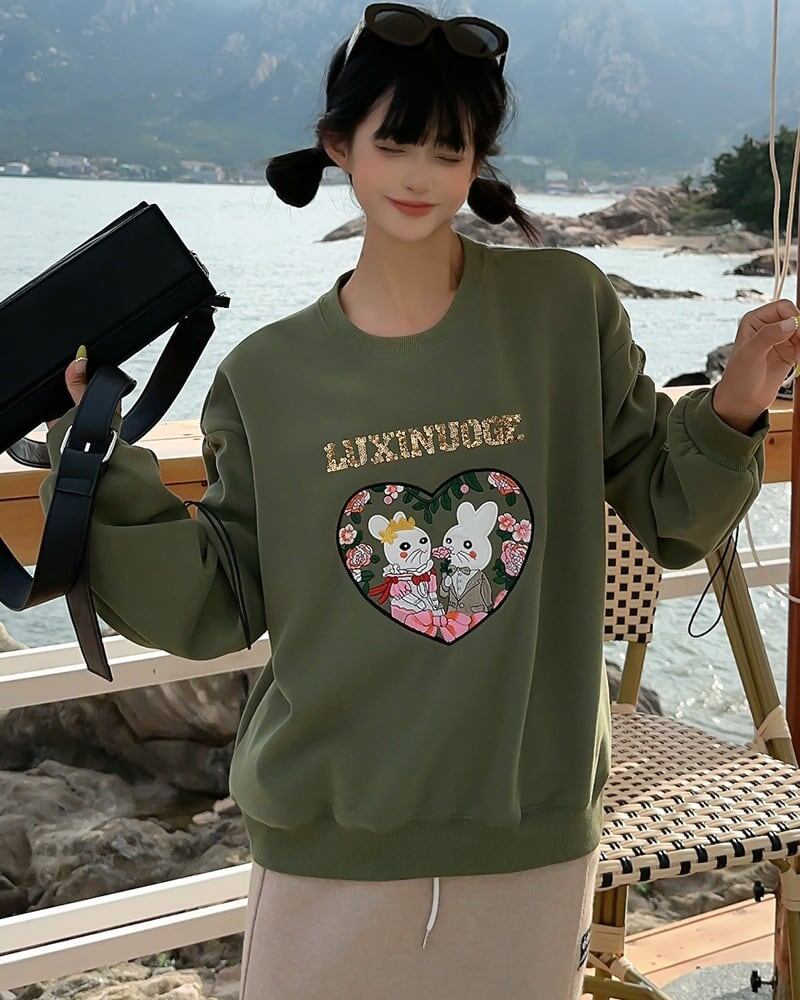 【裏起毛】超人気商品可愛いウサギちゃんロゴスウェット全6色<U-4598>