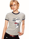 着瘦せ プリント 半袖 配色 カジュアル Tシャツ F-13496