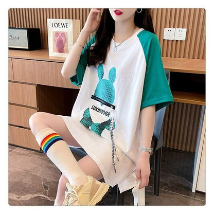 コットンパーソナライズジッパー大ポケットスリット半袖Tシャツ<U-2884>