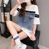 デニム 早い者勝ち 絶対流行 カジュアル 2色選択 Tシャツ<U-11709>