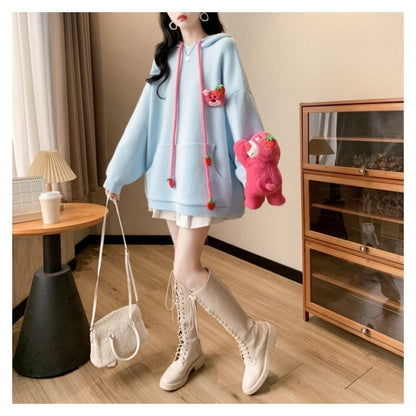 カワイイクマちゃんぬいぐるみ付きニットフード付きパーカ全4色<4537>