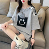 エレガントな立体ジャガードルーズウールパッチステッチ半袖Tシャツ<U-2901>