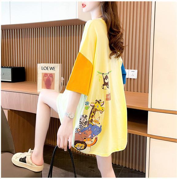 遊び心溢れるキュートなデザインのレディースゆったり半袖Tシャツ<U-2855>