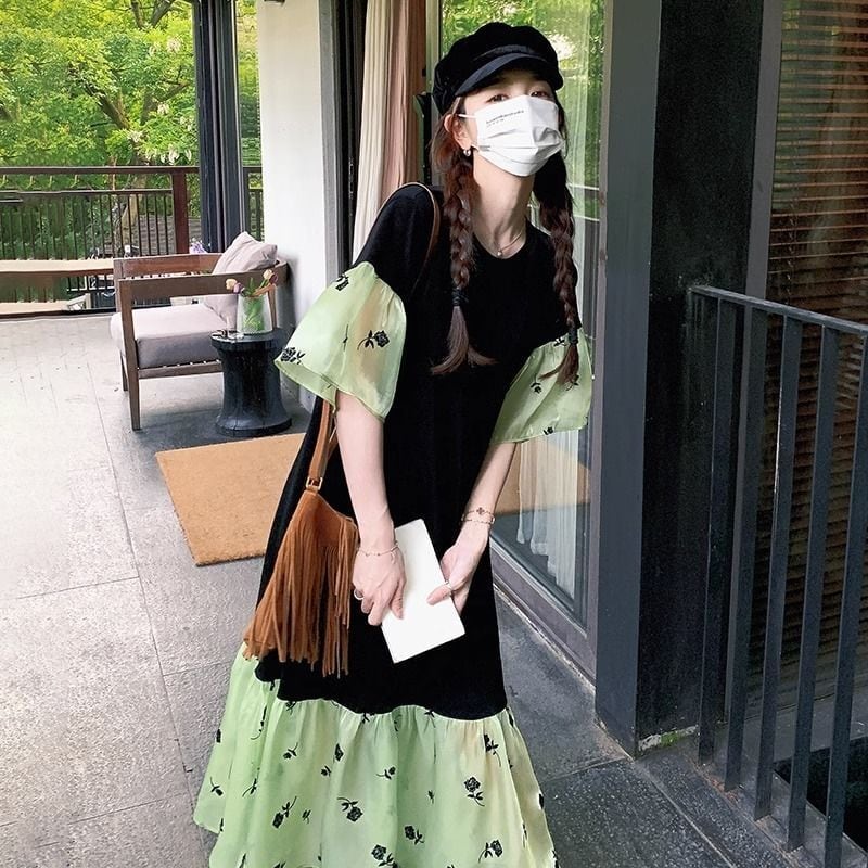 【半額！期間限定！！】話題沸騰中 スウィート 新作 切り替え 花柄 半袖 ワンピース＜U-8177＞