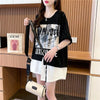 絶対流行 レイヤード風 レース プリント全2色 半袖Tシャツ<U-8821>