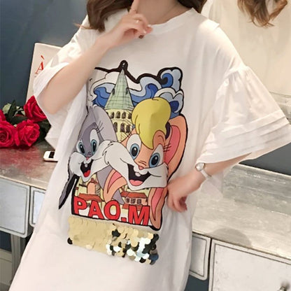スタイリッシュ プリント 一目惚れ Tシャツ カットソー ワンピース＜U-3440＞
