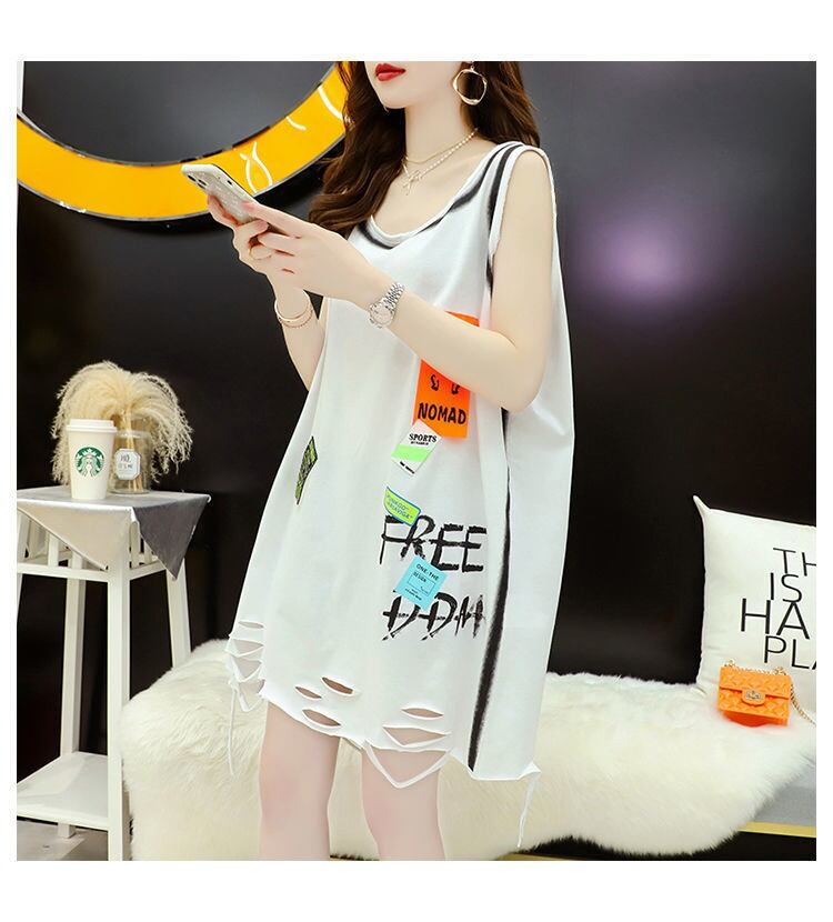 今季マストバイ ダメージ加工 デザイン性抜群 プリント全2色 ノースリーブ Tシャツ カットソー＜U-9141＞