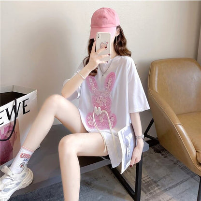 デザイン感 切り替え チャーミング プリント Tシャツ カットソー＜U-3425＞