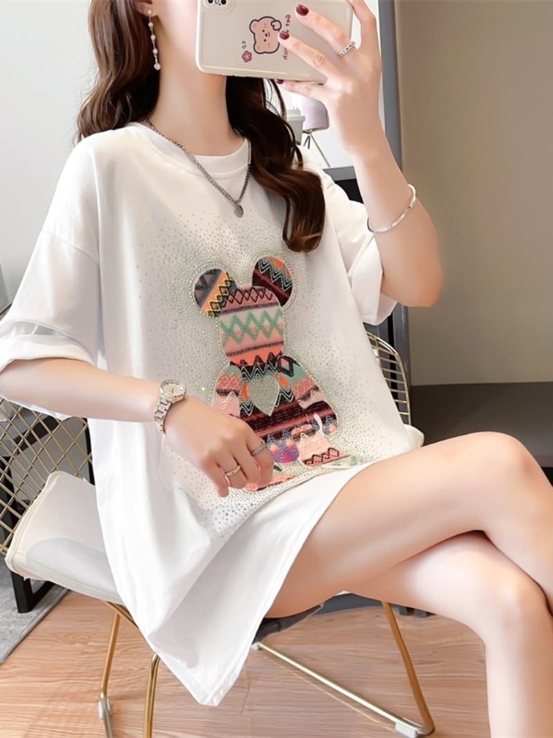 【半額！期間限定！！】絶対流行 ホットダイヤモンド カジュアル プリント全2色 半袖Tシャツ カットソー ＜U-8564＞
