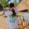 着心地良い プリント アルファベット ロング Tシャツ ゆったり半袖 ＜U-2851＞