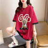 気質ルーズ漫画プリントミッドレングス半袖Tシャツ<U-3026>