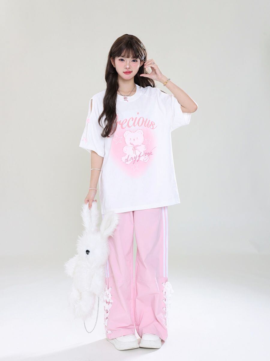 着回し力抜群 レース スウィートプリント 全2色 半袖Tシャツ ＜U-8711＞