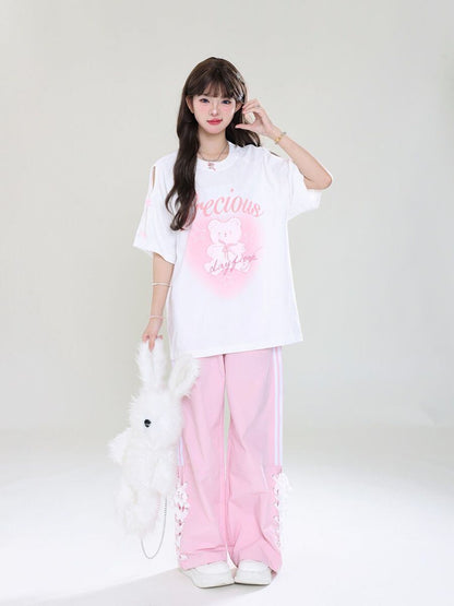 着回し力抜群 レース スウィートプリント 全2色 半袖Tシャツ ＜U-8711＞