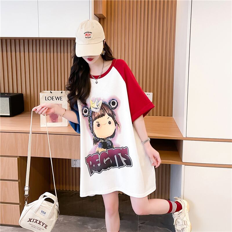 超人気 切り替え スウィート プリント レース 全2色 半袖Tシャツ ＜U-8716＞