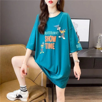 着せ プリント アルファベット ロングTシャツ 四色 ゆったりワンピース ＜U-4018＞