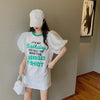 話題沸騰中 パフスリーブ ファッション プリント 全2色 半袖 Tシャツ <U-8662>