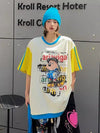 話題沸騰中 ゆったり カジュアル プリント カラーマッチング 半袖Tシャツ＜U-8067＞