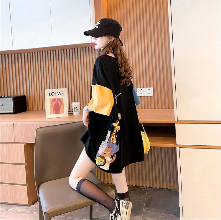 遊び心溢れるキュートなデザインのレディースゆったり半袖Tシャツ<U-2855>