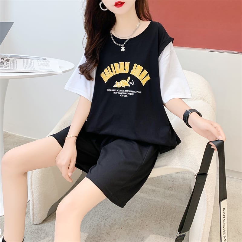 美人度アップ 切り替え チャーミング Tシャツ＋ショートパンツ セットアップ＜U-3615＞