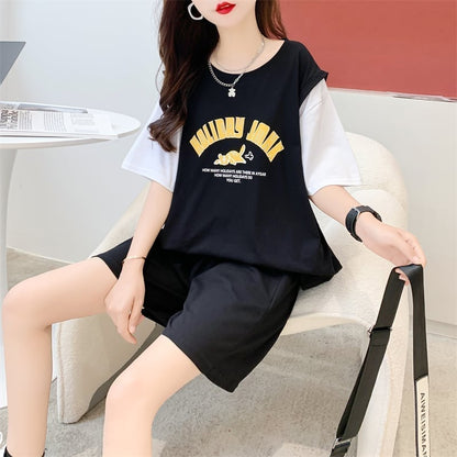美人度アップ 切り替え チャーミング Tシャツ＋ショートパンツ セットアップ＜U-3615＞
