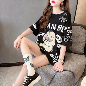 早い者勝ち キュート ファッション ルーズ プリント半袖Tシャツ 全3色<U-4894>