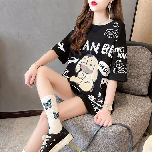 早い者勝ち キュート ファッション ルーズ プリント半袖Tシャツ 全3色<U-4894>
