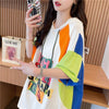 売り切れ必至 切り替え カジュアル カラーマッチング プリント全2色 半袖Tシャツ<U-8723>