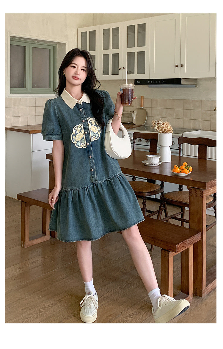 刺繡 カジュアル 体型カバー ワンピース U-80053