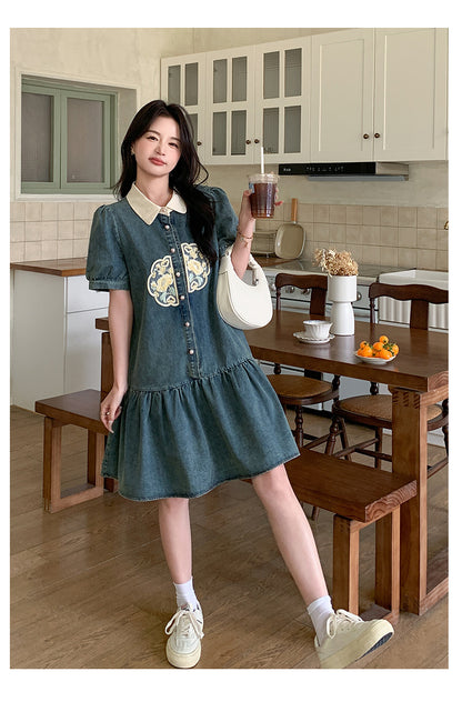刺繡 カジュアル 体型カバー ワンピース U-80053