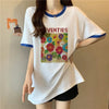 着せ 配色 プリント ロング Tシャツ 四色 ゆったり半袖 ＜U-3019＞
