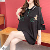 POLOネック ポケット ベアー レース ロング Tシャツ 三色 ゆったりワンピース＜U-3991＞