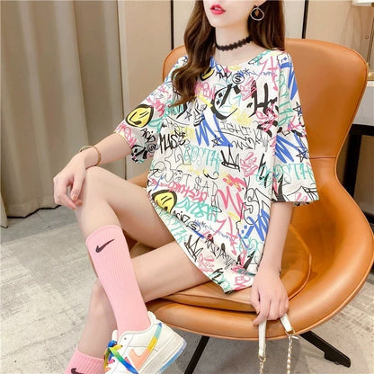 都市ファッショ デザイン オシャレ 個性派 プリント 2色選択 半袖 Tシャツ <U-9082>