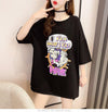 【半額！期間限定！！】グラフィック レース 透かし彫り ロング Tシャツ ゆったりワンピース ＜U-4021＞