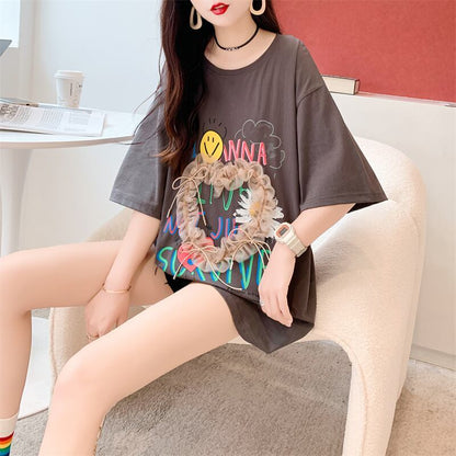 デザイン感 切り替え チャーミング プリント Tシャツ カットソー＜U-3529＞