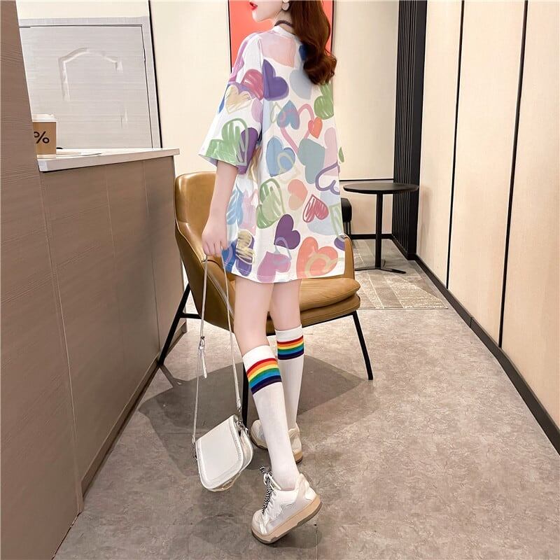 美人度アップ プリント ファッション Tシャツ カットソー ワンピース＜U-3303＞