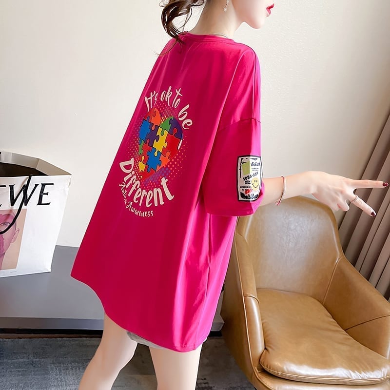 デザイン感 切り替え チャーミング プリント Tシャツ カットソー＜U-3409＞