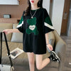 カジュアルルーズワッペン刺繍ステッチカラーブロック半袖Tシャツ<U-2870>